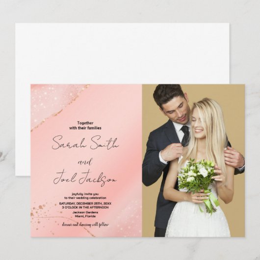 Glitter Roze Bruiloft Uitnodigingen met foto (Voorkant / Achterkant)