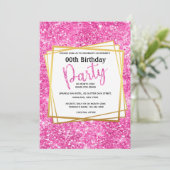 Glitter roze confetti verjaardagsfeest kaart (Staand voorkant)