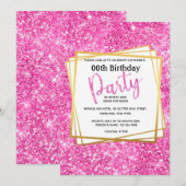 Glitter roze confetti verjaardagsfeest kaart (Voorkant / Achterkant)