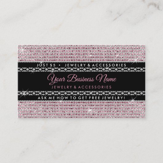 Glitter Roze Diamanten Visitekaartje (Voorkant)