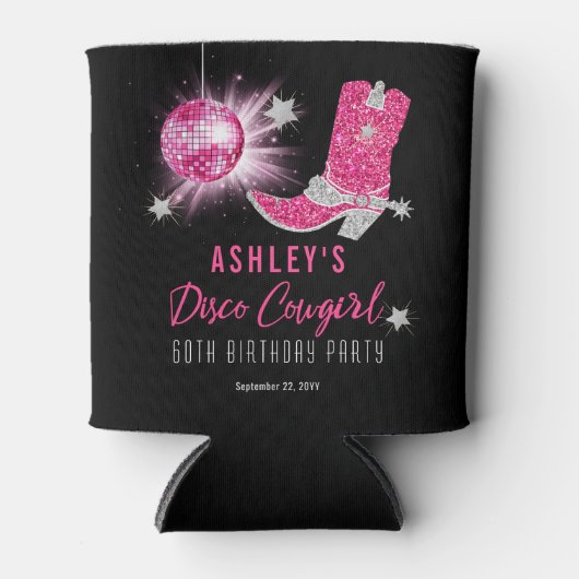 Glitter Roze Disco Cowgirl 60ste Verjaardagsfeestj Blikjeskoeler (Voorkant)
