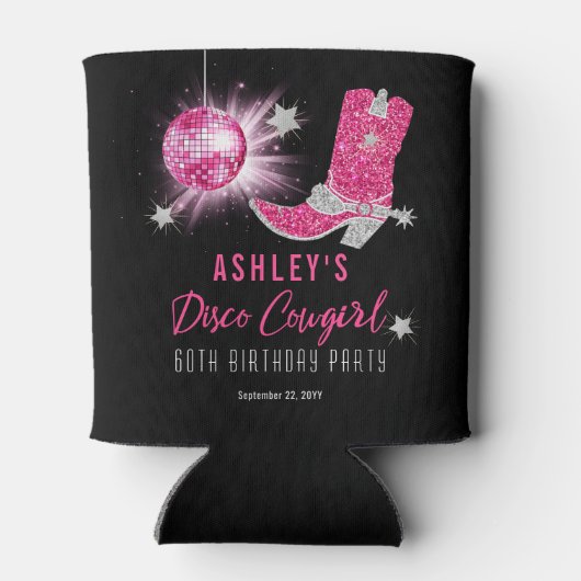 Glitter Roze Disco Cowgirl 60ste Verjaardagsfeestj Blikjeskoeler (Achterkant)