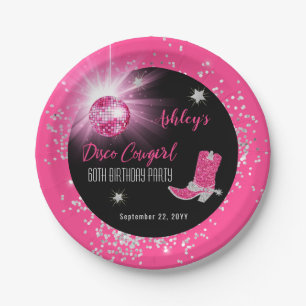 Glitter Roze Disco Cowgirl 60ste Verjaardagsfeestj Papieren Bordje
