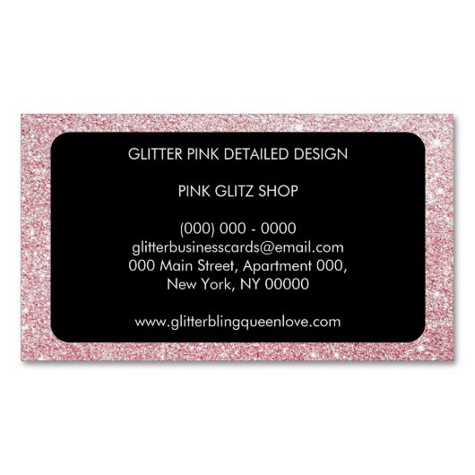 Glitter Roze Eenvoudig Vrouwelijk Meisje Magnetisch Visitekaartje (Voorkant)