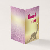 Glitter roze en gouden dinosaurus bedankkaart kaart (Buitenkant)