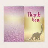Glitter roze en gouden dinosaurus bedankkaart kaart (Buitenkant ongevouwen)
