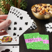 Glitter Roze en Groen Glitter Glans Monogram Naam Pokerkaarten (Insitu)