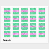 Glitter Roze en Groen Glitter Vonken Monogram Naam Vierkante Sticker (Vel)