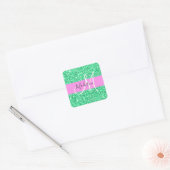 Glitter Roze en Groen Glitter Vonken Monogram Naam Vierkante Sticker (Envelop)