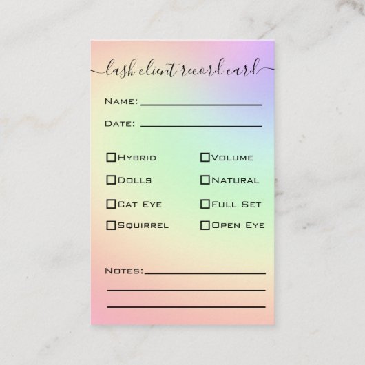 Glitter roze Eyelash Extension Client Record Visitekaartje (Achterkant)