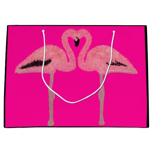 Glitter roze flamingo hart groot cadeauzakje (Voorkant)