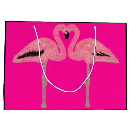 Glitter roze flamingo hart groot cadeauzakje (Achterkant)
