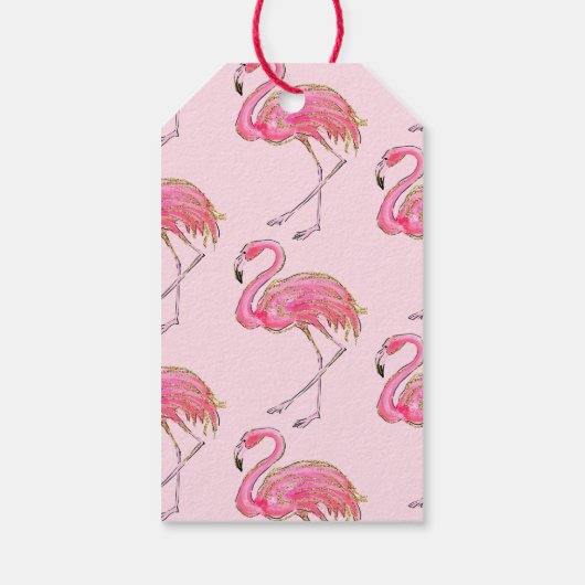Glitter roze flamingo koffers Dank u Cadeaulabel (Achterkant)