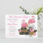 Glitter Roze Flamingo Leopard Print Baby shower Kaart (Staand voorkant)