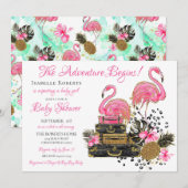 Glitter Roze Flamingo Leopard Print Baby shower Kaart (Voorkant / Achterkant)