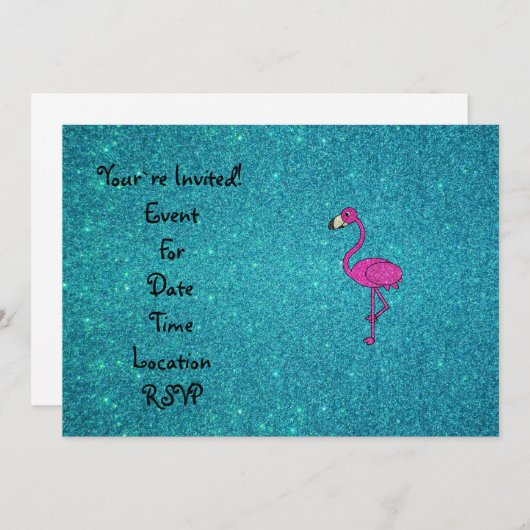 Glitter roze flamingo turquoise glitter kaart (Voorkant / Achterkant)