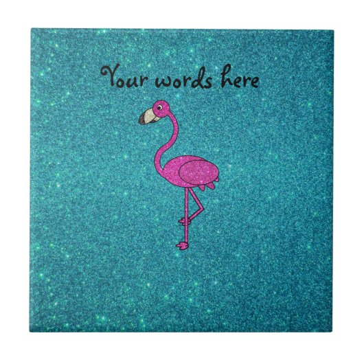 Glitter roze flamingo turquoise glitter tegeltje (Voorkant)