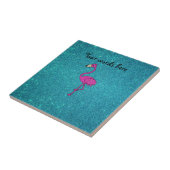 Glitter roze flamingo turquoise glitter tegeltje (Zijkant)