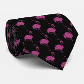 Glitter roze flamingos verdraaid patroon op zwart stropdas (Opgerold)