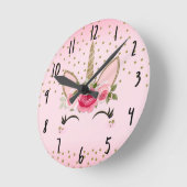 Glitter & Roze Floral Unicorn Ronde Klok (Hoek)