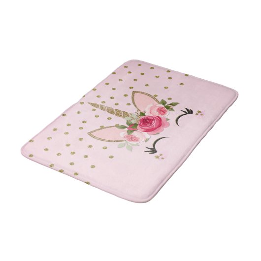 Glitter & Roze Floral Unicorn Trendy Badmat (Gekanteld)