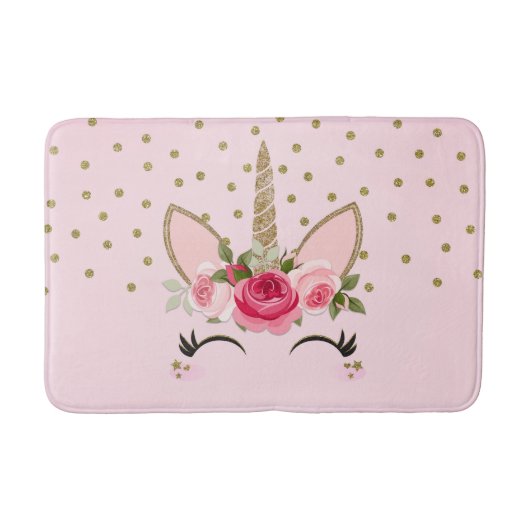 Glitter & Roze Floral Unicorn Trendy Badmat (Voorkant)