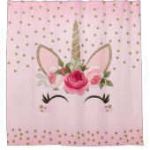 Glitter & Roze Floral Unicorn Trendy Douchegordijn (Voorkant)