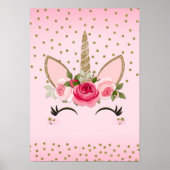 Glitter & Roze Floral Unicorn Trendy Poster (Voorkant)