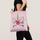 Glitter & Roze Floral Unicorn Trendy Tote Bag (Dichtbij)