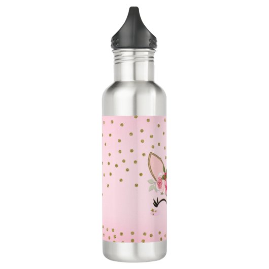 Glitter & Roze Floral Unicorn Trendy Waterfles (Links)