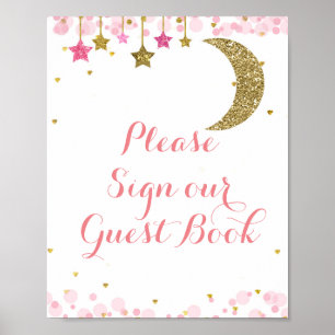 Glitter Roze Gelieve ons gastboek te ondertekenen. Poster