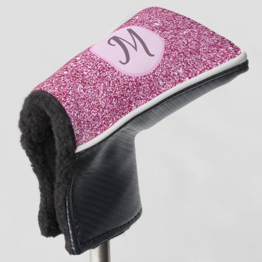 Glitter roze glam elegante custom monogram dames golfheadcover (3/4 voorkant)