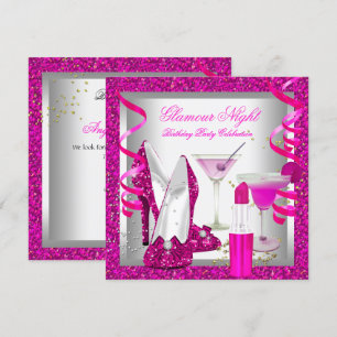 Glitter Roze Glamour Nacht Martini Feest Kaart
