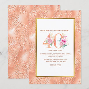 Glitter roze goud 40e verjaardag confetti tropisch kaart