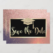 Glitter Roze Goud Afstudeerdata Bewaren Save The Date (Voorkant / Achterkant)