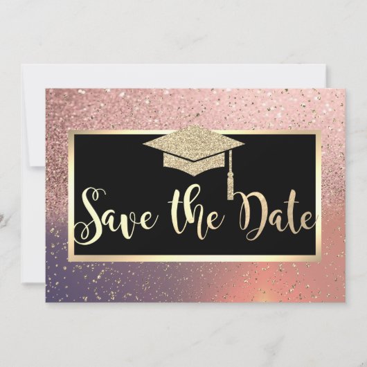 Glitter Roze Goud Afstuderen Save The Date (Voorkant)