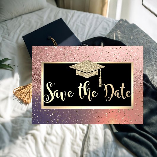 Glitter Roze Goud Afstuderen Save The Date