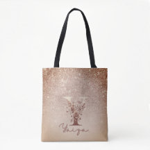Glitter Roze Goud Bloem Letter Y Tote