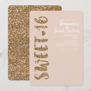 Glitter Roze Goud Blush Sweet 16 Zestien Feestje Kaart