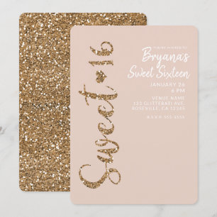 Glitter Roze Goud Blush Sweet 16 Zestien Feestje Kaart