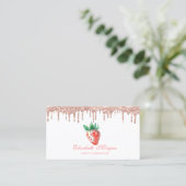 Glitter Roze Goud Drips Aardbei Visitekaartje (Staand voorkant)