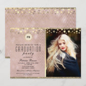 Glitter Roze Goud Foto Afstudeer Uitnodiging (Voorkant / Achterkant)