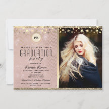 Glitter Roze Goud Foto Afstudeer Uitnodiging
