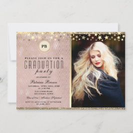 Glitter Roze Goud Foto Afstudeer Uitnodiging