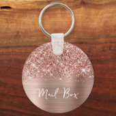 Glitter Roze Goud Glam Brievenbus Sleutelhanger (Voorkant)