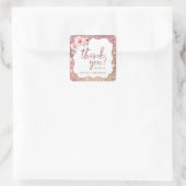 Glitter roze goud glans en bloemige dank je vierkante sticker (Tas)