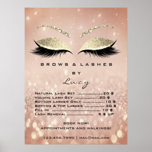 Glitter Roze Goud Make-up Ogen Wimpers Prijslijst Poster (Voorkant)