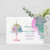 Glitter Roze Gouden Eenhoorn Cake BABY SHOWER Vrou Kaart (Staand voorkant)