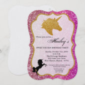 Glitter Roze Gouden Eenhoorn Sweet 16 Verjaardag U Kaart (Voorkant / Achterkant)