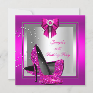 Glitter Roze Hoge Hak Schoen Zilver Verjaardagsfee Kaart